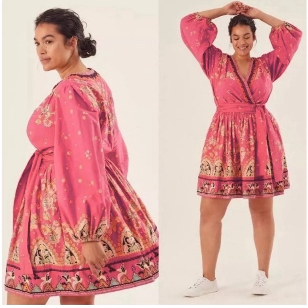 Anthropologie Raquel Embroidered Hot Pink Mini Dress NWT SZ 1X